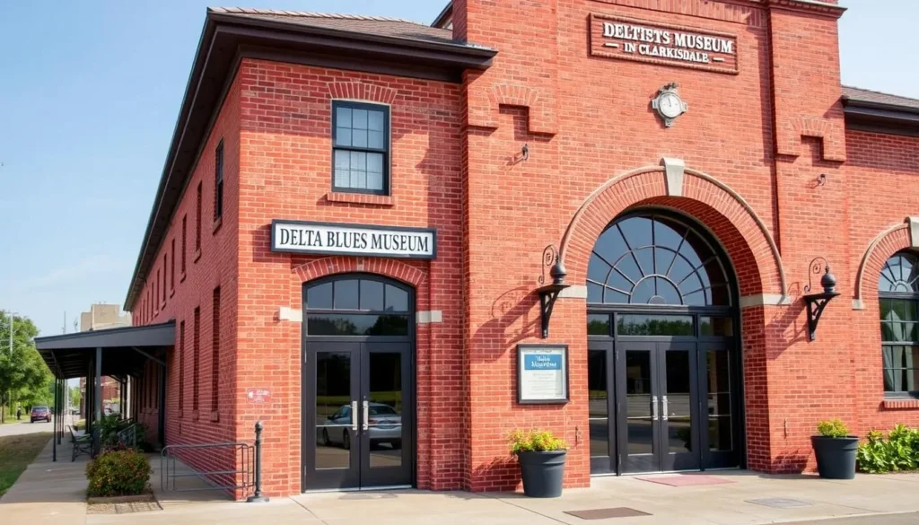 Delta Blues Museum exterior in Clarksdale Mississippi housed in the historic train depot