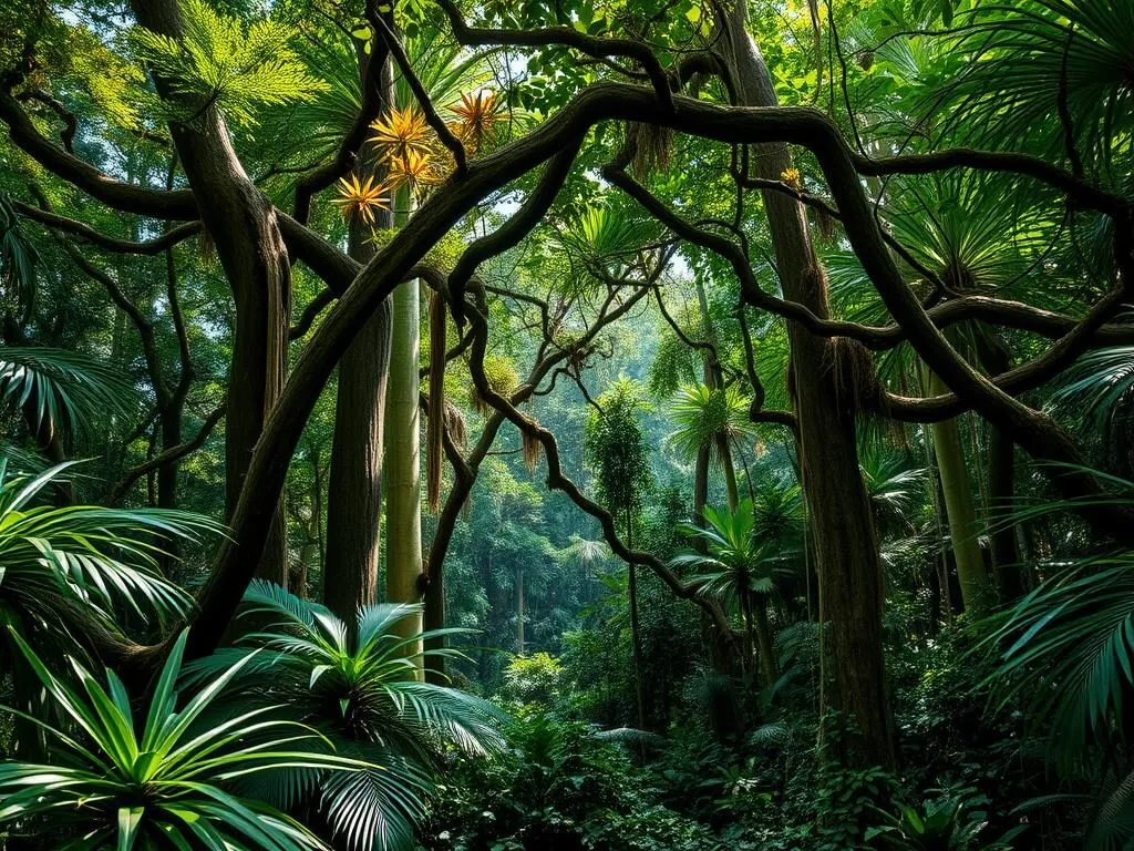 Dense mid-altitude rainforest in Marolambo National Park showing diverse plant species and canopy layers