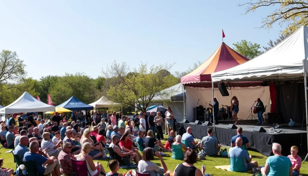 Denton Arts & Jazz Festival with crowds enjoying outdoor performances