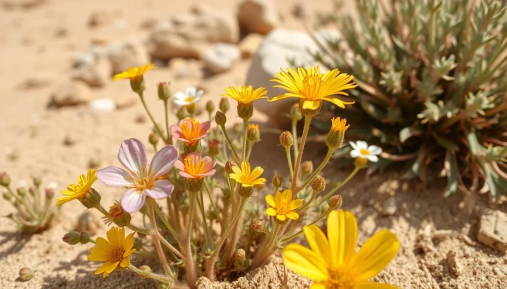 Desert flora in bloom after rainfall in Sanghr Jabbess National Park showing remarkable adaptation