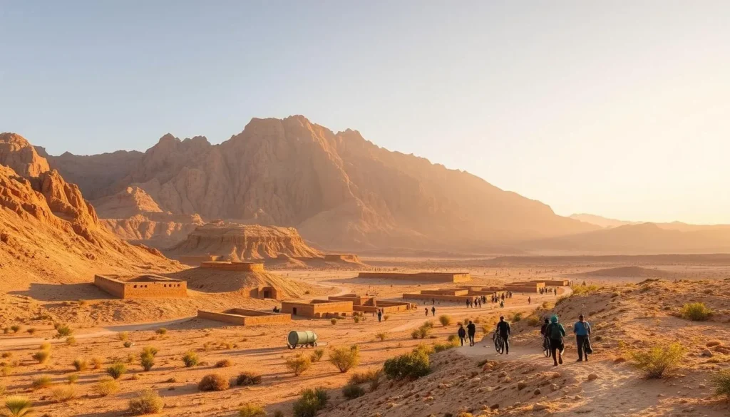 Desert landscape at Jebel Hafeet Desert Park with hiking trails and archaeological sites