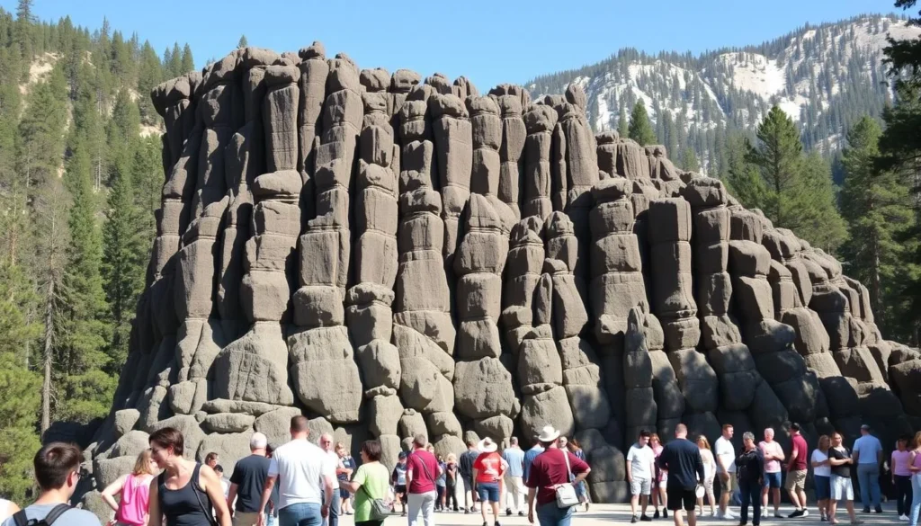 Devils Postpile National Monument showing the hexagonal basalt columns