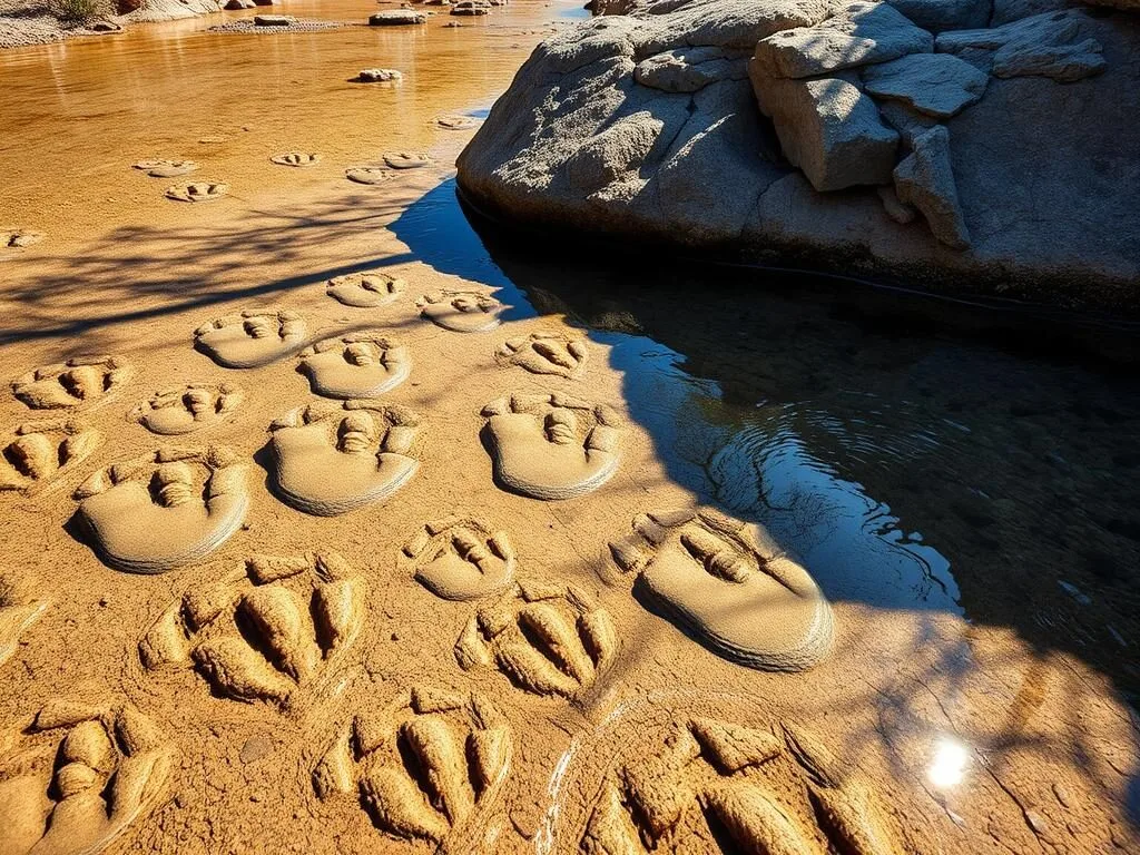 Dinosaur Valley State Park showing dinosaur tracks in the riverbed