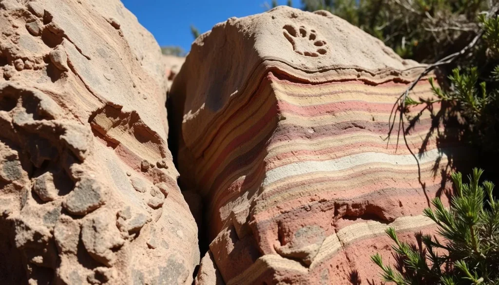 Dinosaur fossils and geological formations in Amboro National Park