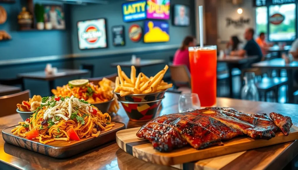 Diverse dining options in Grand Prairie featuring Tex-Mex cuisine and barbecue