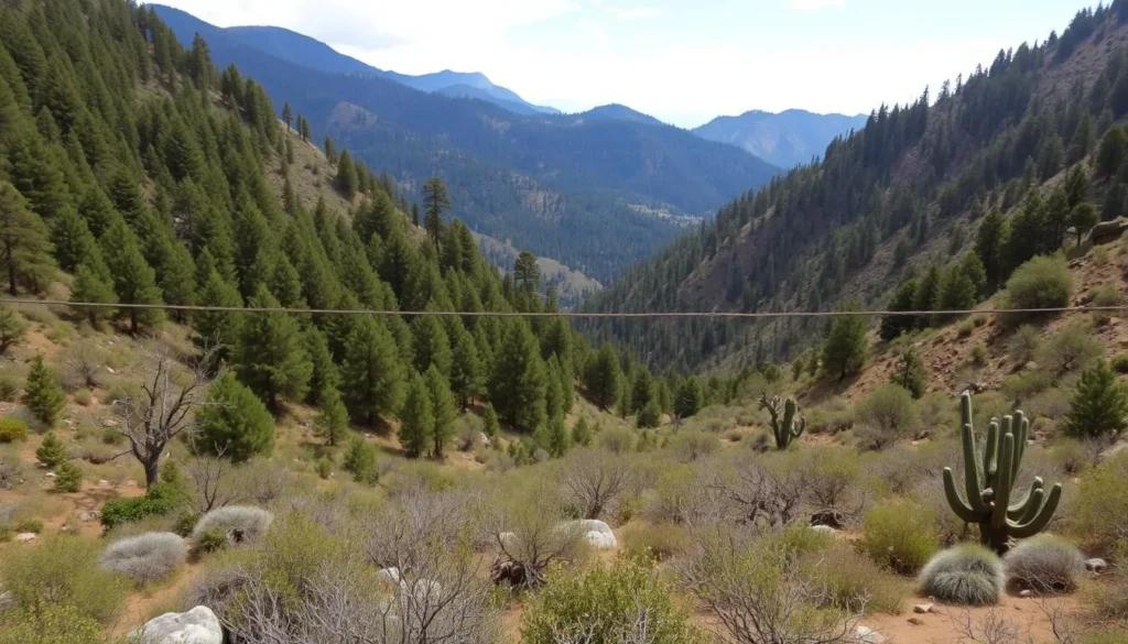 Diverse ecosystems of Gogorron National Park showing pine forests and mountain landscapes Diverse ecosystems of Gogorron National Park showing pine forests and mountain landscapes