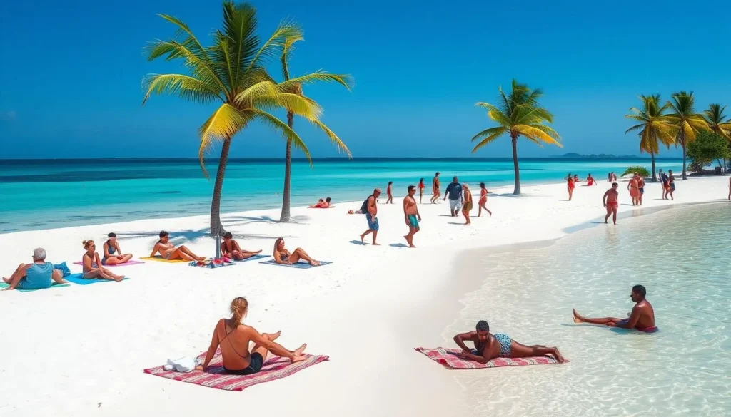 Diverse group of beachgoers enjoying the pristine shoreline of Egmont Key State Park