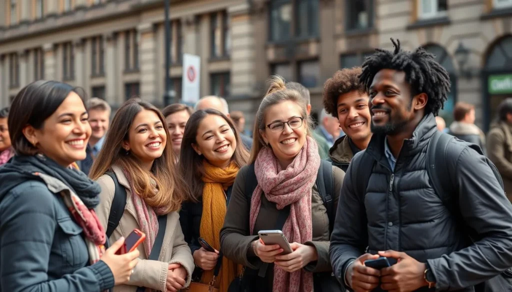 Diverse group of tourists enjoying a Glasgow city tour