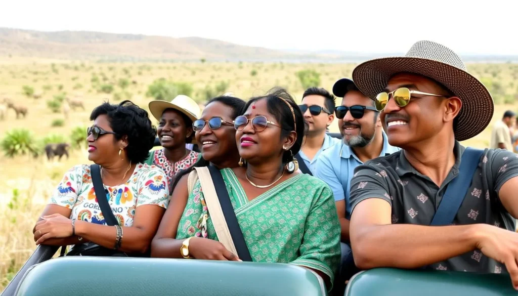 Diverse group of tourists enjoying a safari experience in Maduru Oya National Park
