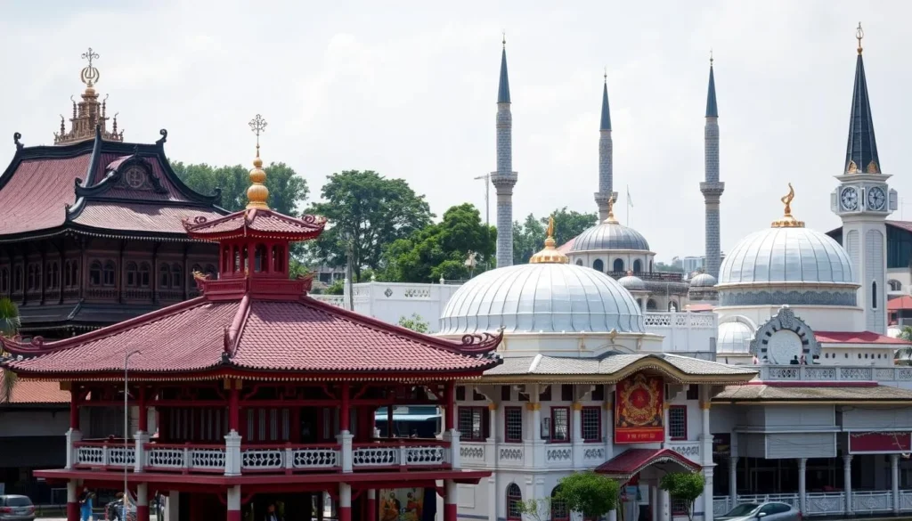 Diverse religious buildings in Medan showing the city's multicultural character Diverse religious buildings in Medan showing the city's multicultural character