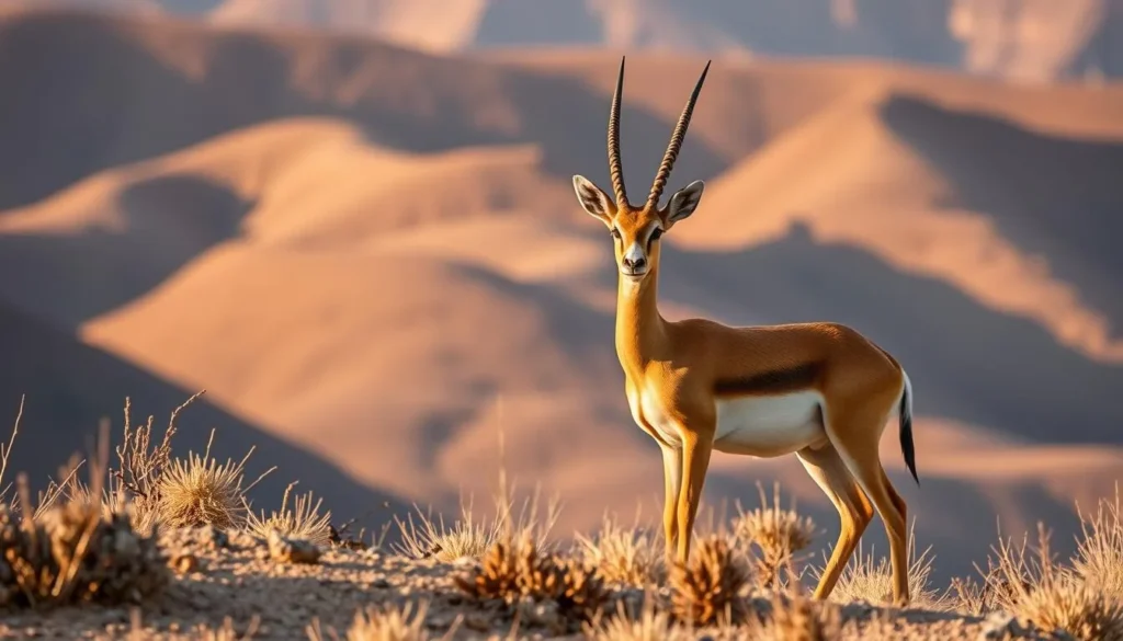 Diverse wildlife in Jebel Orbata National Park including mountain gazelle in their natural habitat