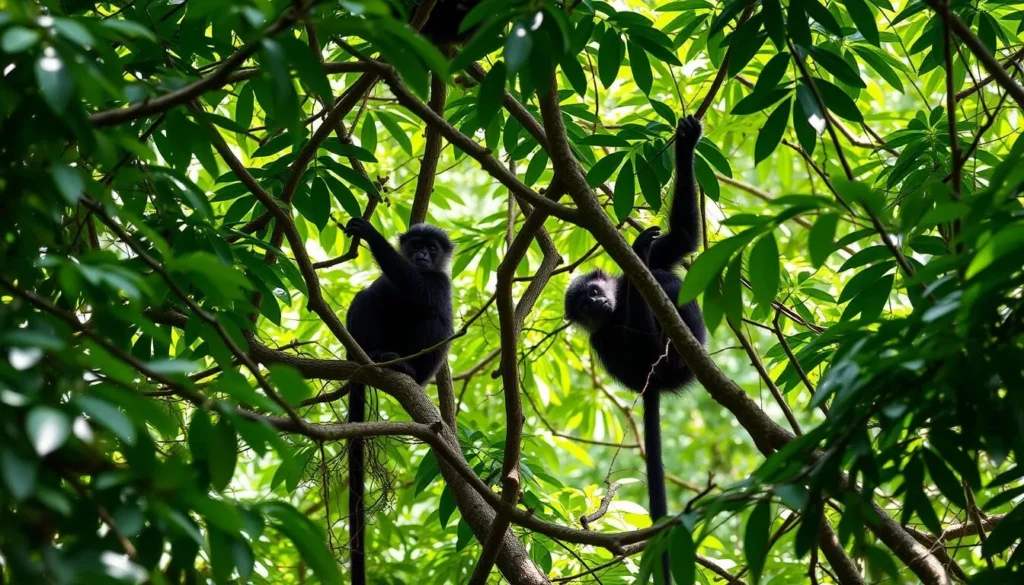 Diverse wildlife in Utria National Natural Park including monkeys in the jungle canopy