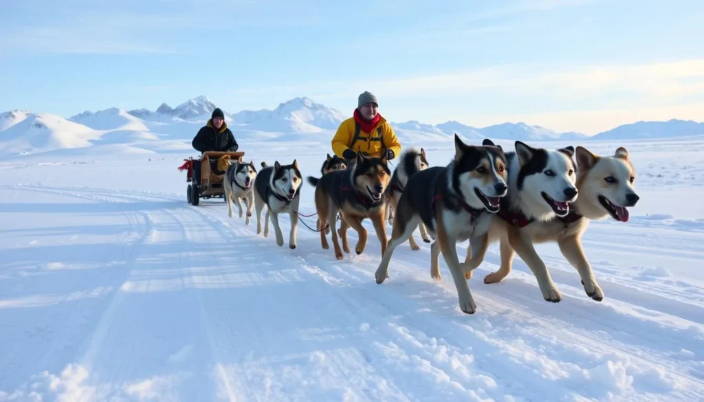 Dog sledding tour in the snowy backcountry of Sisimiut, Greenland