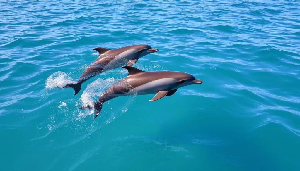 Dolphins swimming in the Bay of Plenty waters near Tauranga