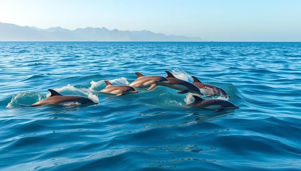 Dolphins swimming in the Gulf of Oman near Muscat Dolphins swimming in the Gulf of Oman near Muscat