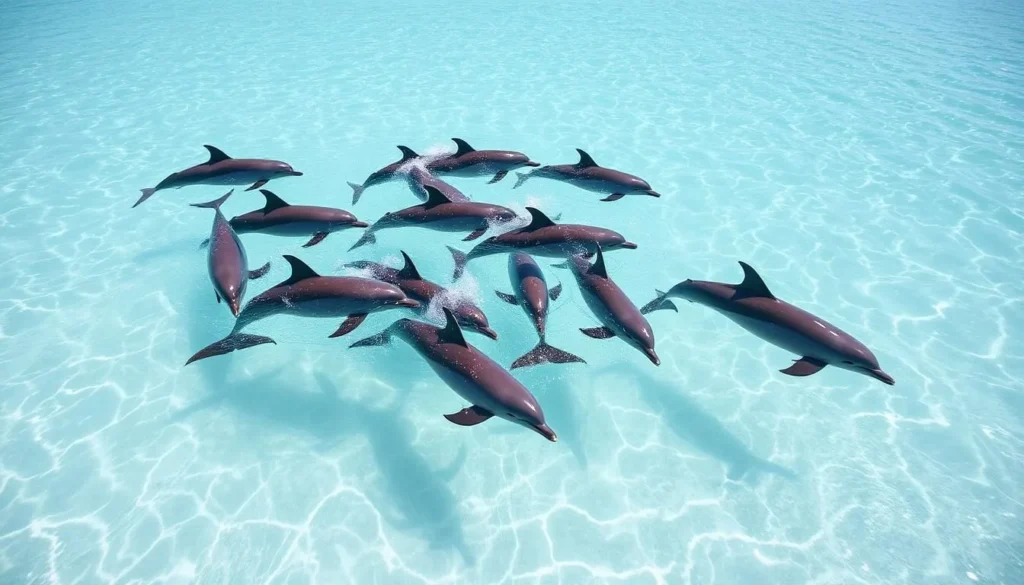Dolphins swimming near the shore of Don Pedro Island State Park