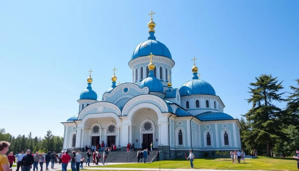 Dormition Cathedral in Khabarovsk with its distinctive blue domes Dormition Cathedral in Khabarovsk with its distinctive blue domes
