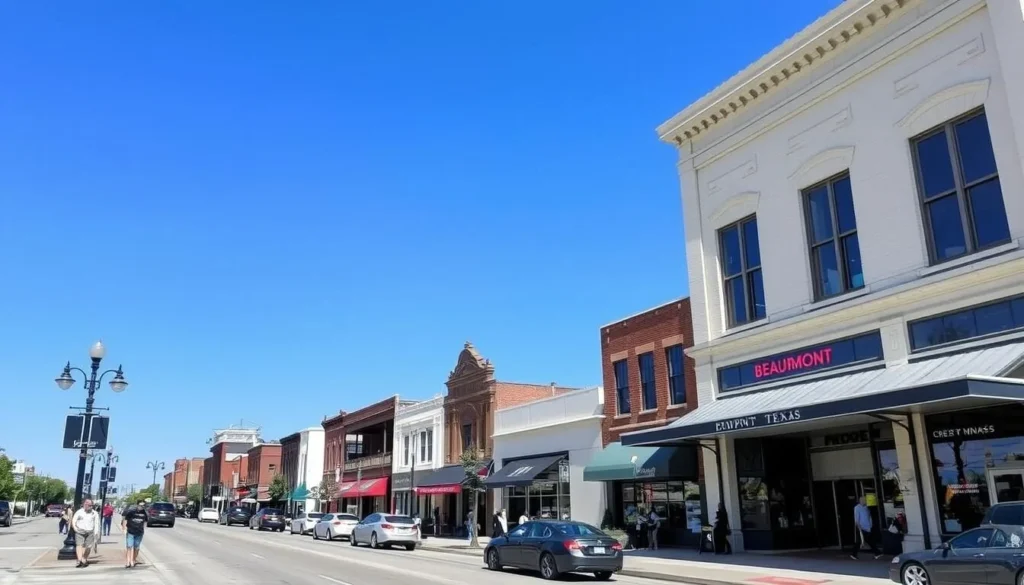 Downtown Beaumont street scene showing local shops and restaurants