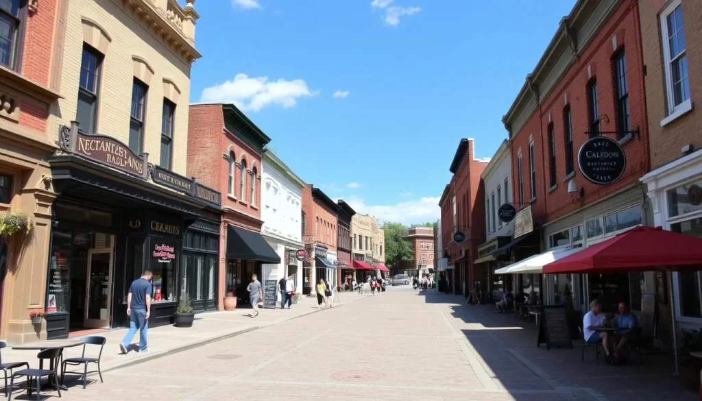 Downtown Caledon with shops and restaurants near Cheltenham Badlands