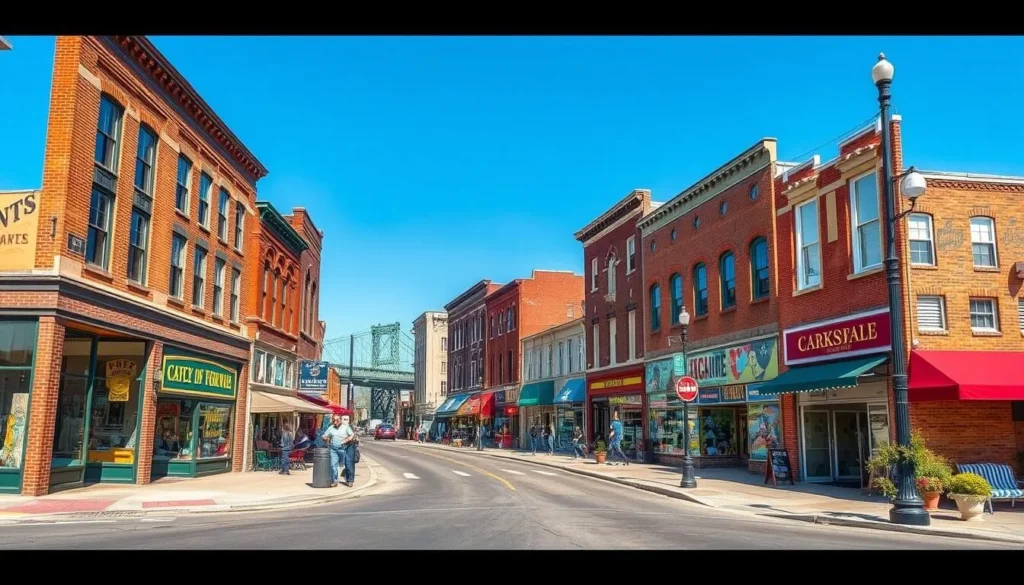 Downtown Clarksdale Mississippi street view showing walkable historic district with blues clubs and shops