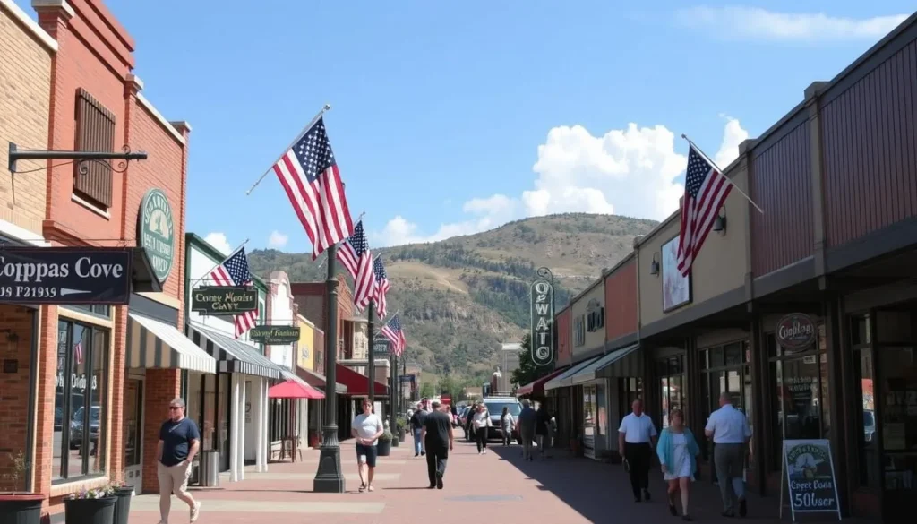 Downtown Copperas Cove shopping district with local businesses and pedestrians