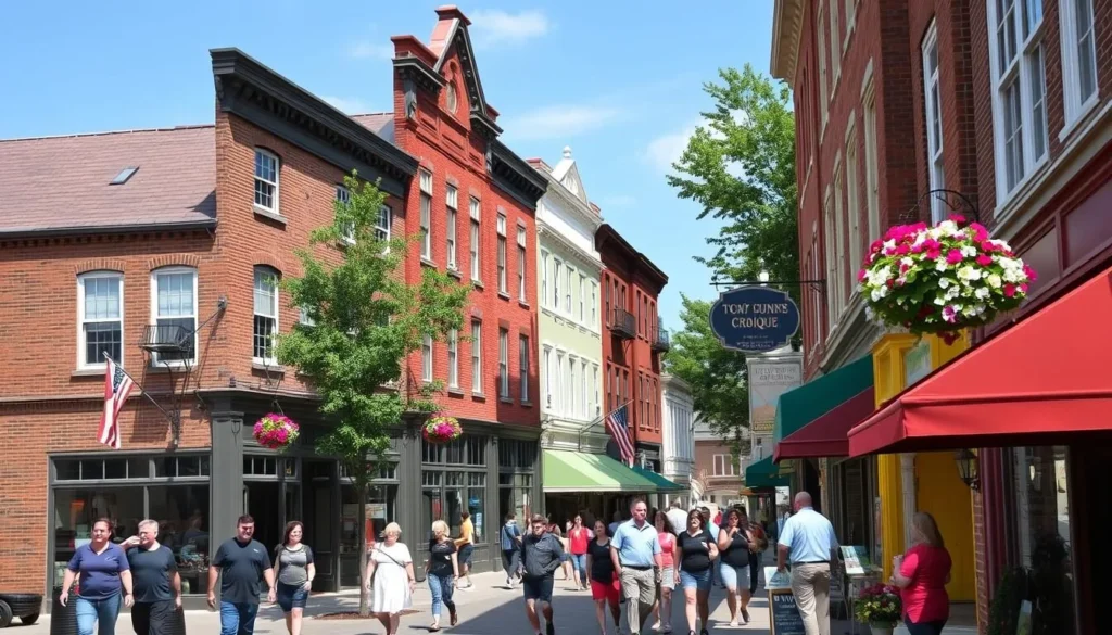 Downtown Gananoque with historic buildings and shops