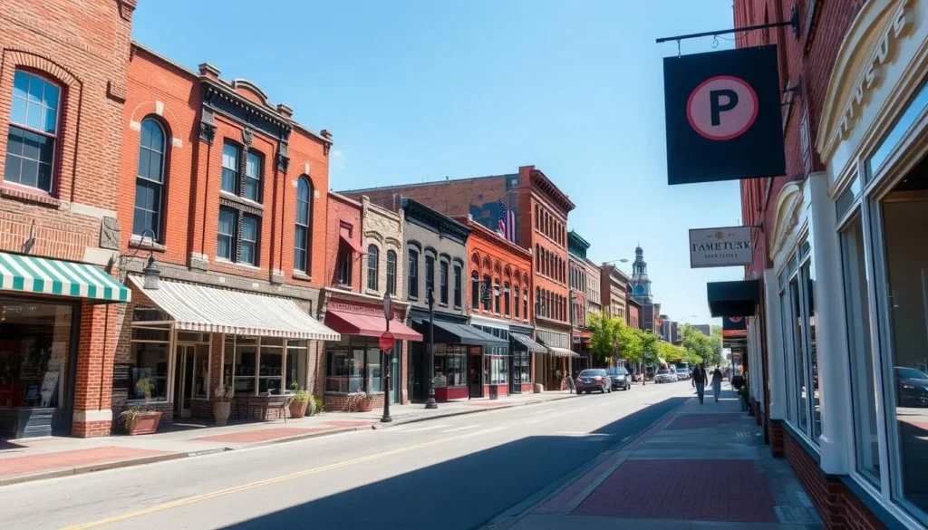 Downtown Jamestown New York street view showing historic buildings and local shops