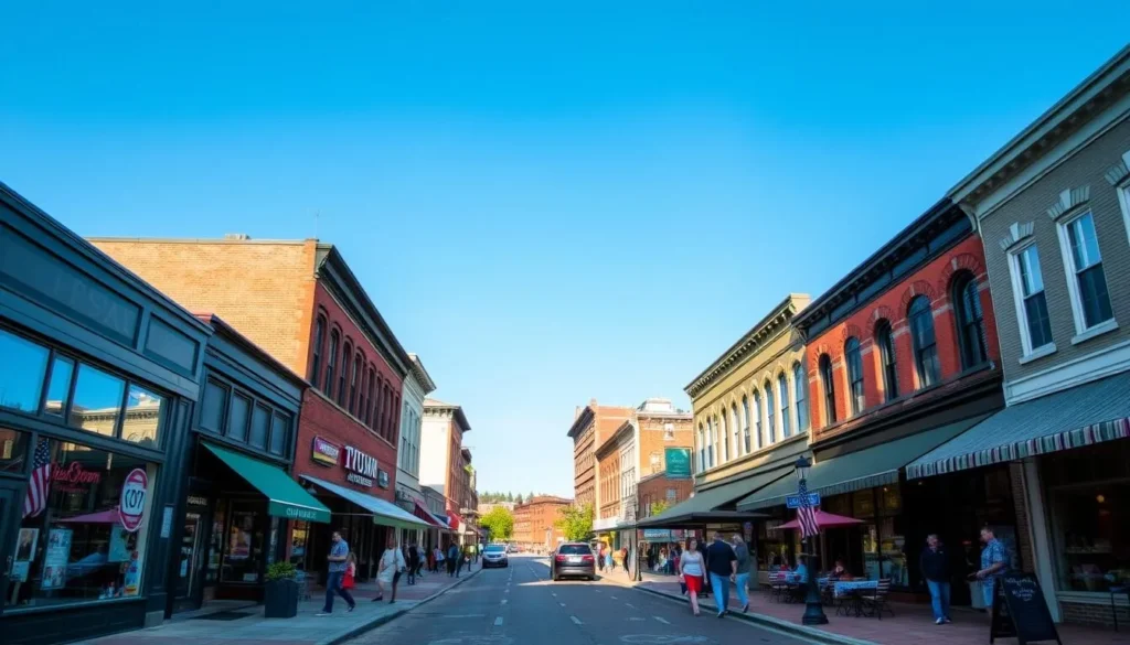 Downtown Jamestown New York street view with shops and restaurants