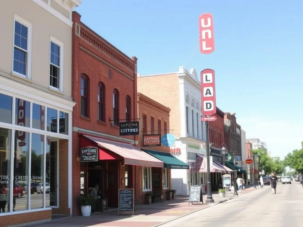 Downtown Lufkin street scene with historic buildings and shops