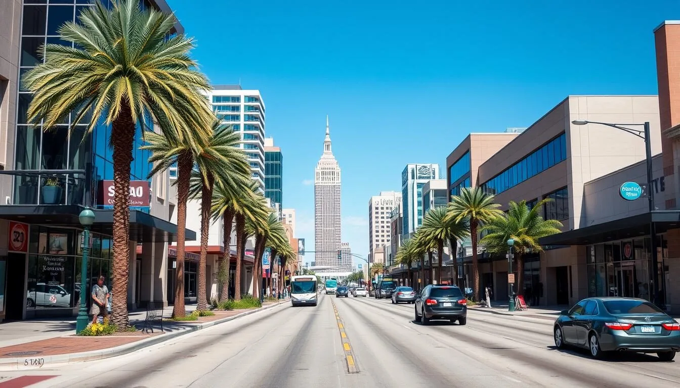 Downtown-Midland-Texas-street-view-with-local-transportation-options Downtown Midland, Texas street view with local transportation options