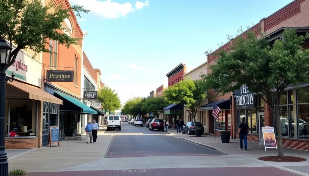 Downtown Princeton, Texas street view with local businesses and pedestrians Downtown Princeton, Texas street view with local businesses and pedestrians