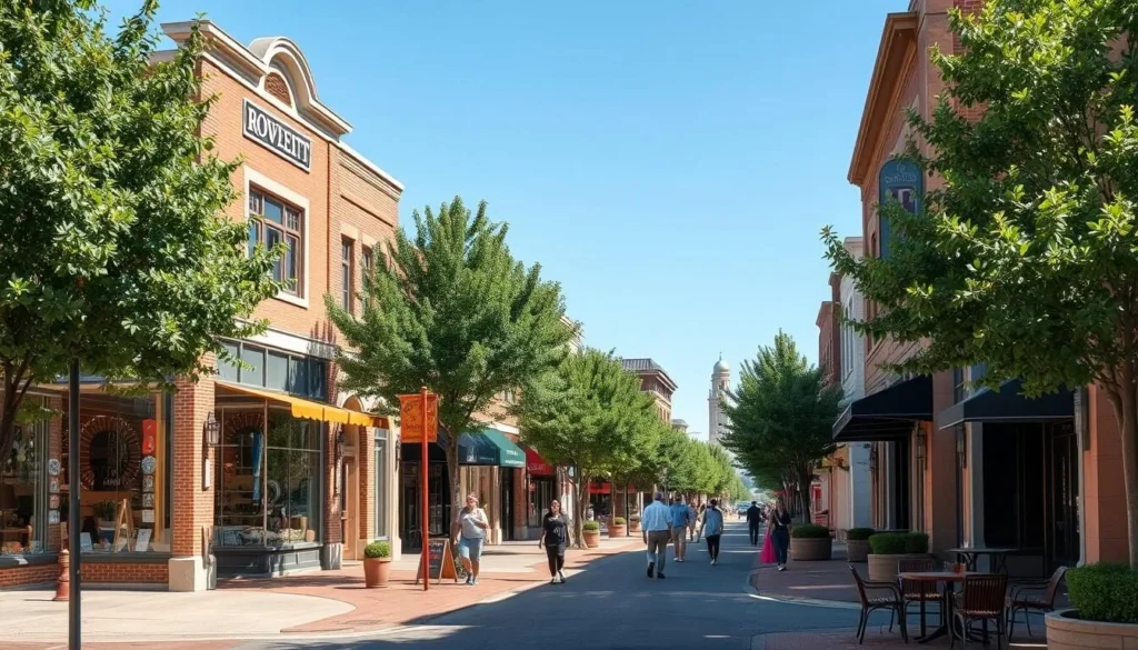 Downtown Rowlett street scene with local shops and restaurants