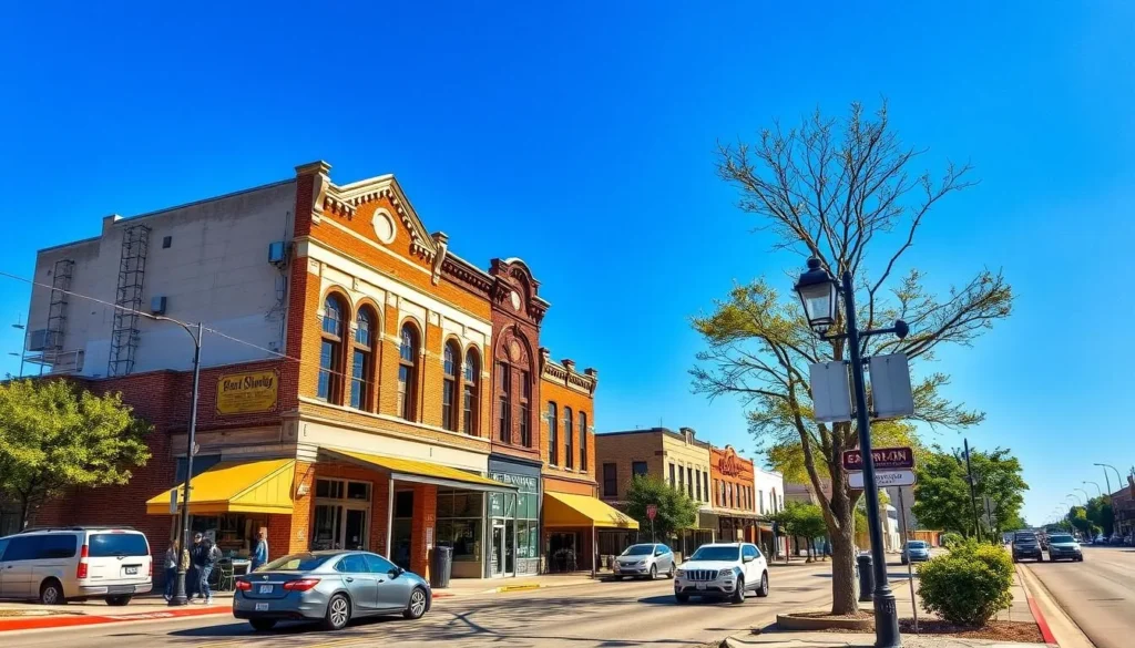 Downtown Sherman street view showing historic buildings and local shops Downtown Sherman street view showing historic buildings and local shops