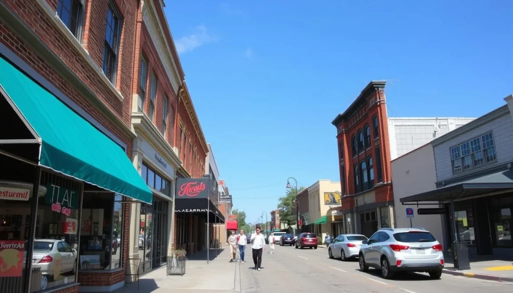 Downtown Texarkana street scene showing local shops and restaurants