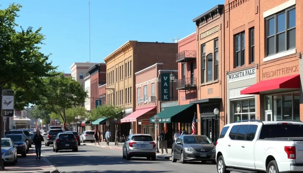 Downtown Wichita Falls street scene with shops and restaurants