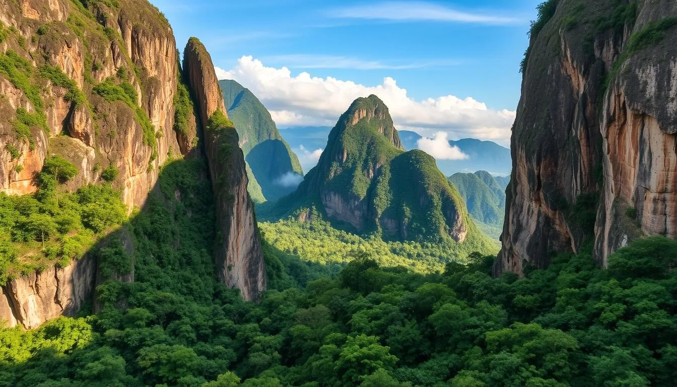 Dramatic limestone karst formations in Phou Hin Poun National Protected Area, Laos