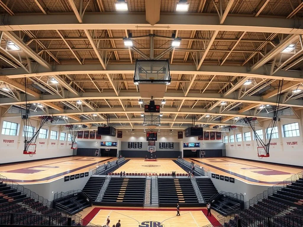 Duncanville Fieldhouse interior showing basketball courts and sports facilities