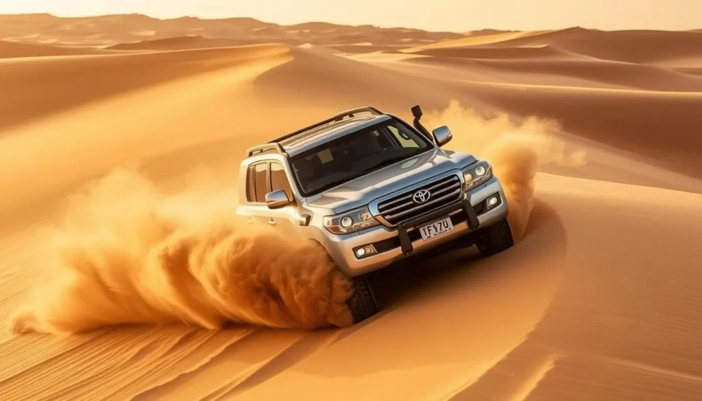 Dune bashing in 4x4 vehicles at Wahiba Sands, Oman