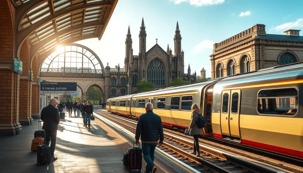 Durham train station with views of the city, highlighting transportation options for Durham, England: Best Things to Do