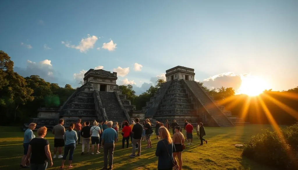 Dzibilchantun National Park during the spring equinox with visitors watching the sun alignment phenomenon