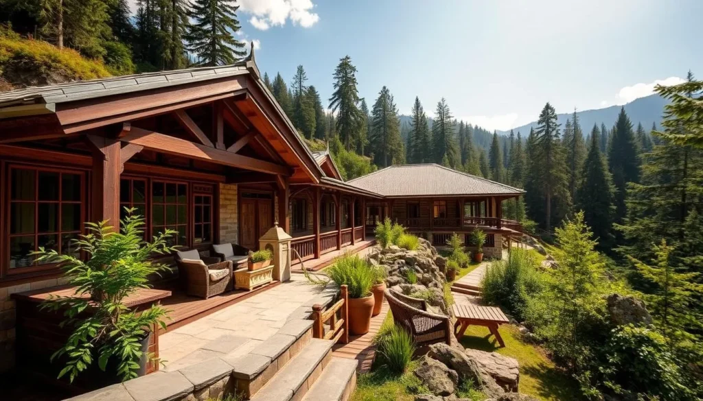 Eco-lodge accommodation in Royal Manas National Park with traditional Bhutanese architecture