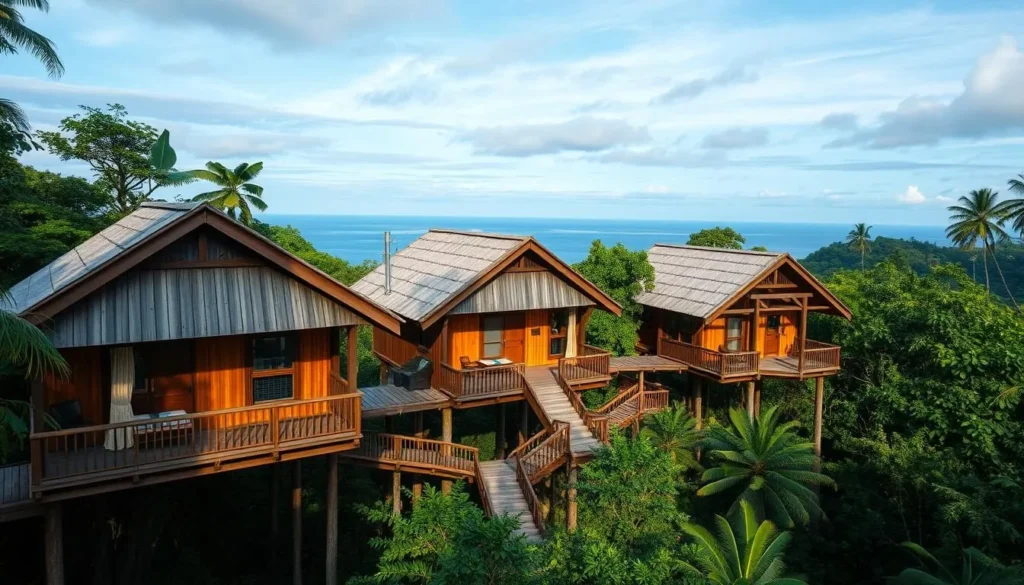 Eco-lodge accommodations at Masoala Forest Lodge with ocean views Eco-lodge accommodations at Masoala Forest Lodge with ocean views