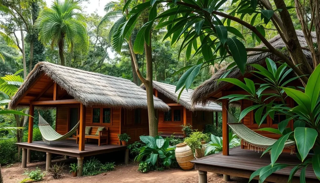 Eco-lodge in the jungle near Rurrenabaque with traditional architecture and natural surroundings