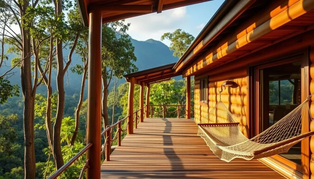 Eco-lodge nestled in the forest near Montana de Botaderos Carlos Escaleras Mejia National Park