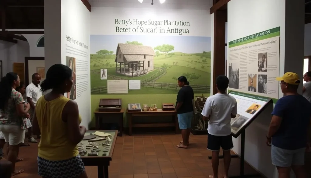 Educational display at Betty's Hope Sugar Plantation showing the history of sugar production