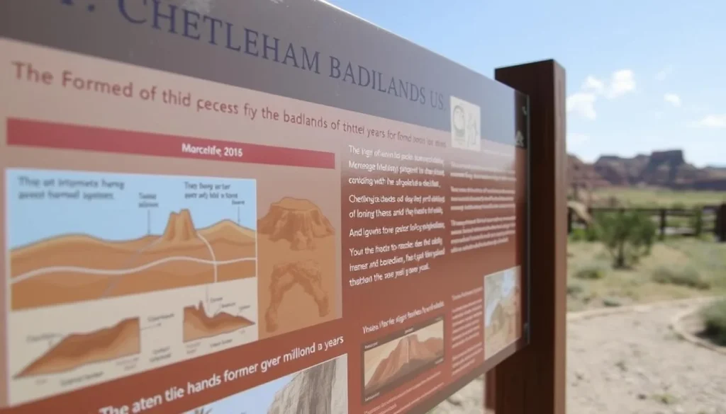 Educational display showing the geological timeline of Cheltenham Badlands formation