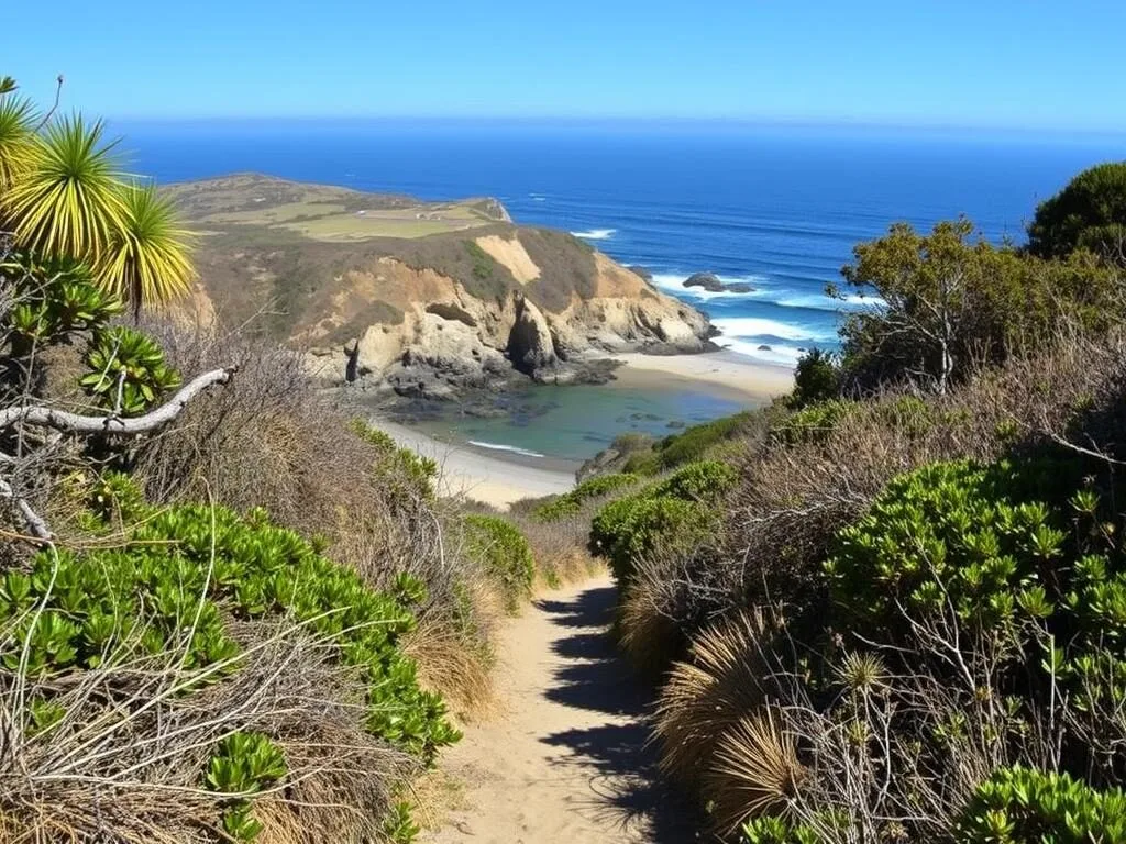 El Pescador Beach access trail with view of the cove below