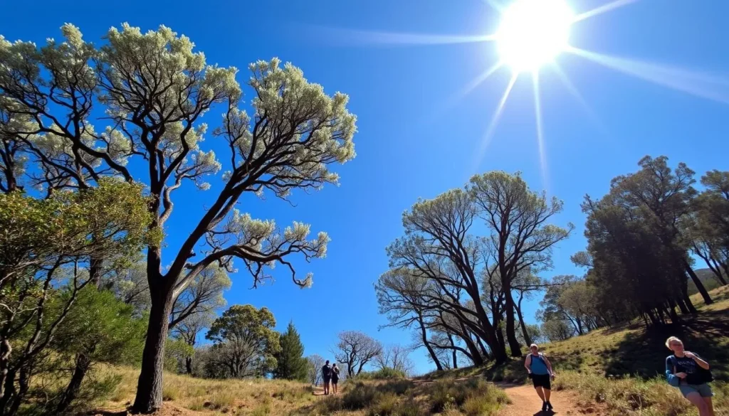 El Tepeyac National Park during dry season with clear skies and visitors hiking