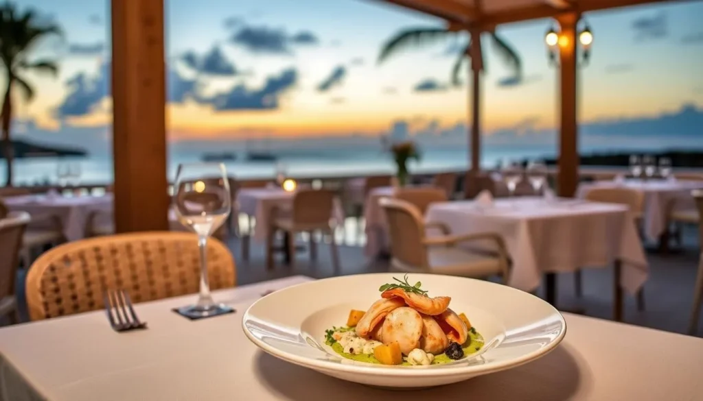 Elegant dining at Pimms Restaurant at Cap Juluca with ocean views and gourmet seafood