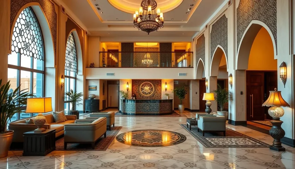 Elegant hotel lobby in Kenitra with traditional Moroccan design elements